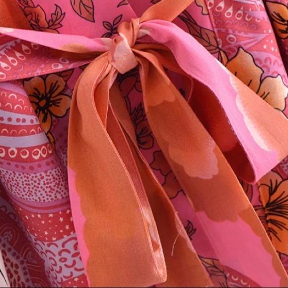 Fuchsia Pink Cosmic Galaxy Moon Boho Short Kimono Coverup Robe - Picture 8 of 10